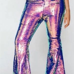 Nasty Gal Iridescent Sequin Flare Jeans